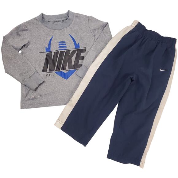 Nike Toddler Boys Outfit 24M 2T Long Sleeve Dri-fit Shirt Wind Pants Play Cond - Picture 1 of 7